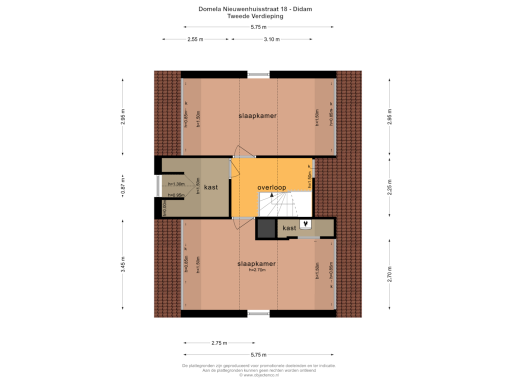 View floorplan of TWEEDE VERDIEPING of Domela Nieuwenhuisstraat 18