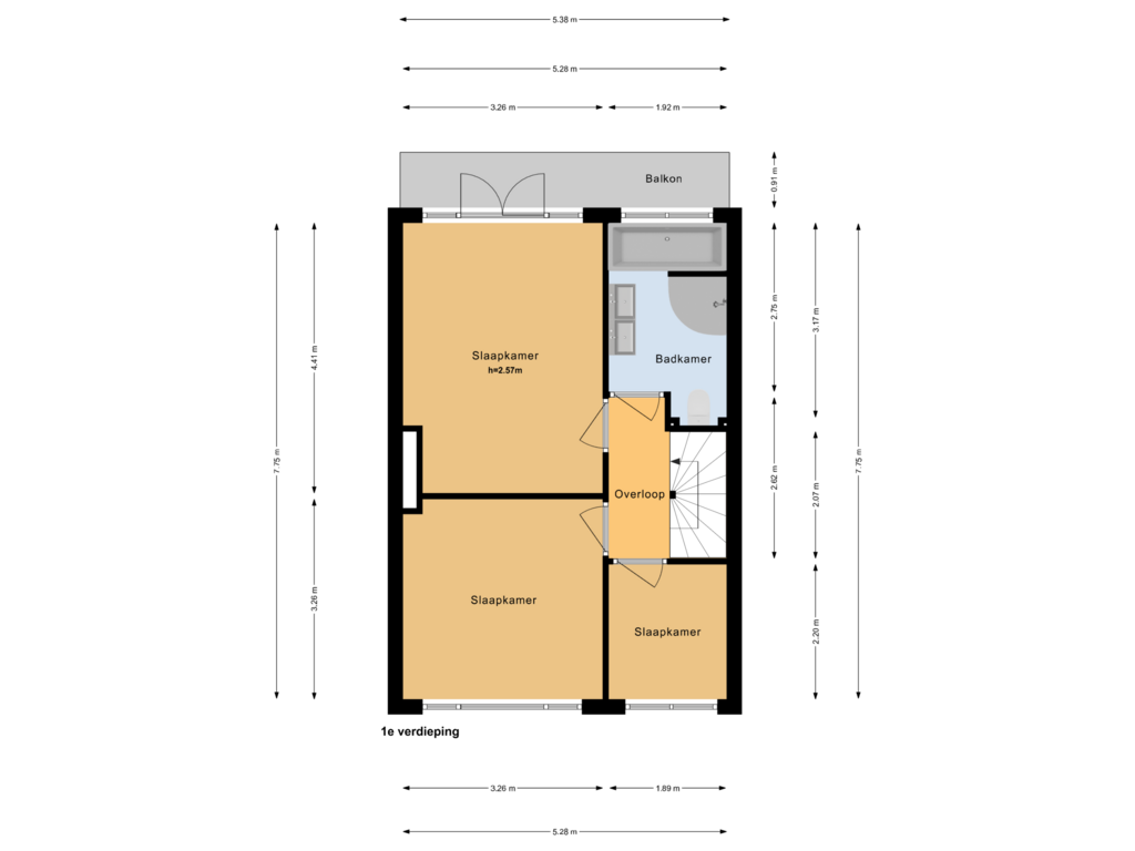 View floorplan of 1e verdieping of Rijksstraatweg 384