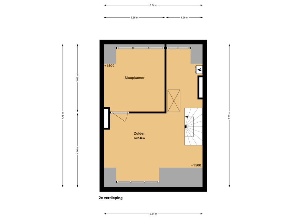 View floorplan of 2e verdieping of Rijksstraatweg 384