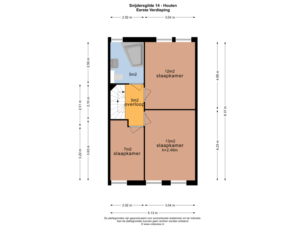 Bekijk plattegrond van EERSTE VERDIEPING van Snijdersgilde 14