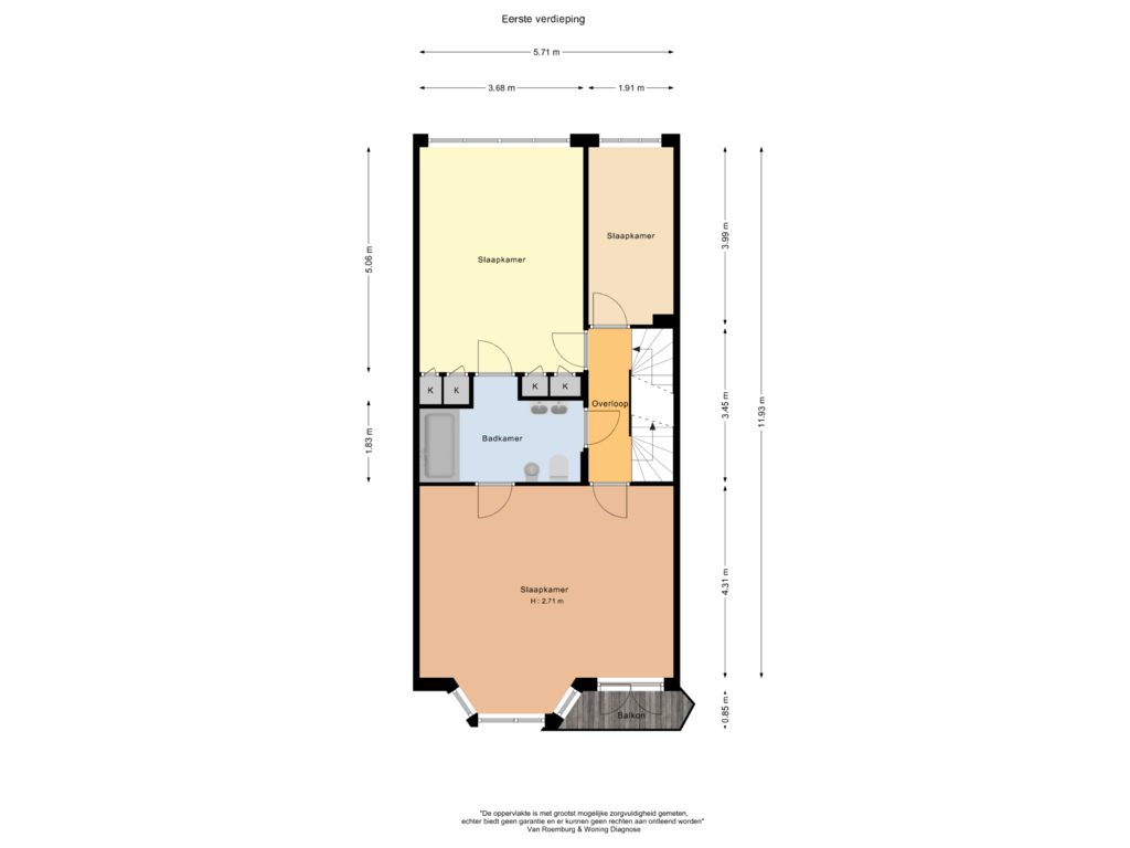 View floorplan of Eerste verdieping of Stadionkade 115-A