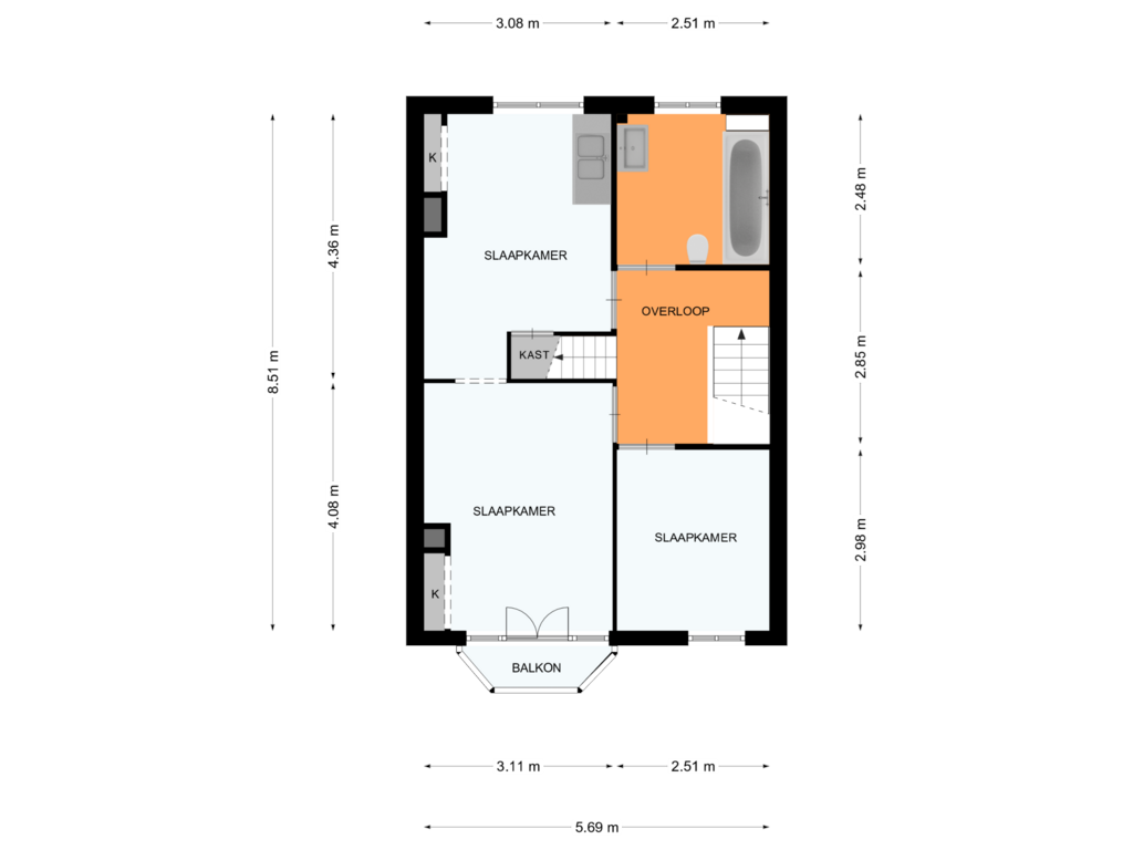 View floorplan of Eerste verdieping of Brinkgreverweg 47