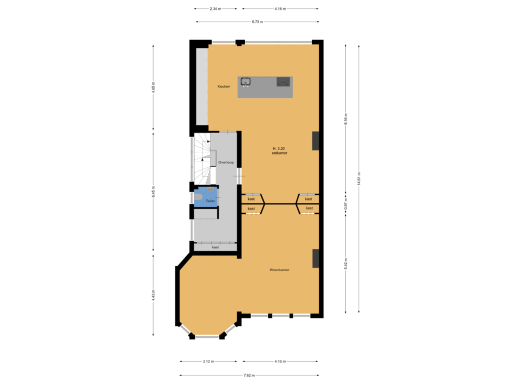 View floorplan of 1ste verdieping of Zonnelaan 14