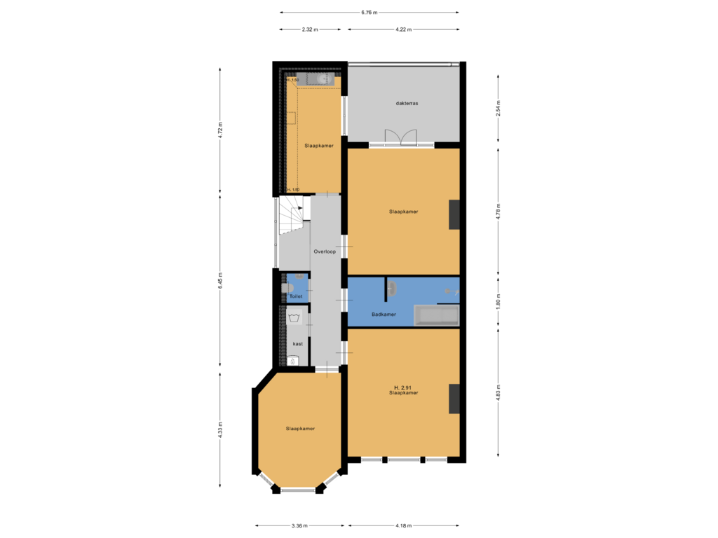 View floorplan of 2de verdieping of Zonnelaan 14