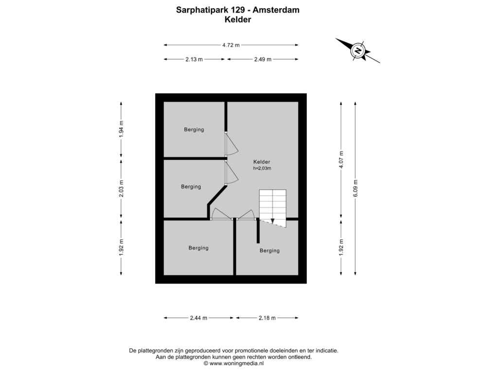 Bekijk plattegrond van Kelder van Sarphatipark 129-H