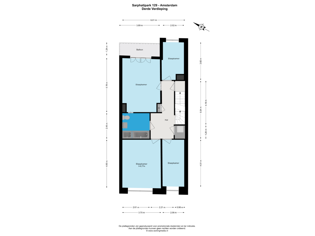 Bekijk plattegrond van Derde Verdieping van Sarphatipark 129-H