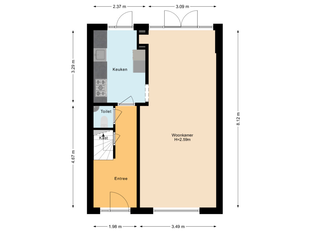 View floorplan of Begane Grond of Bagelaarstraat 34