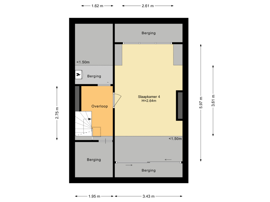 View floorplan of Tweede verdieping of Bagelaarstraat 34