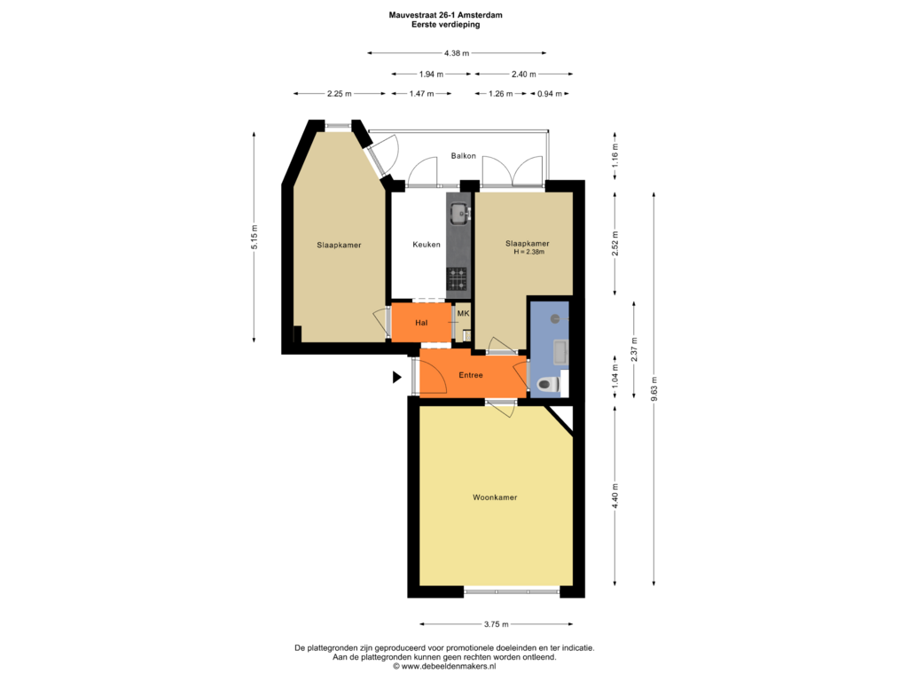 View floorplan of Eerste verdieping of Mauvestraat 26-1