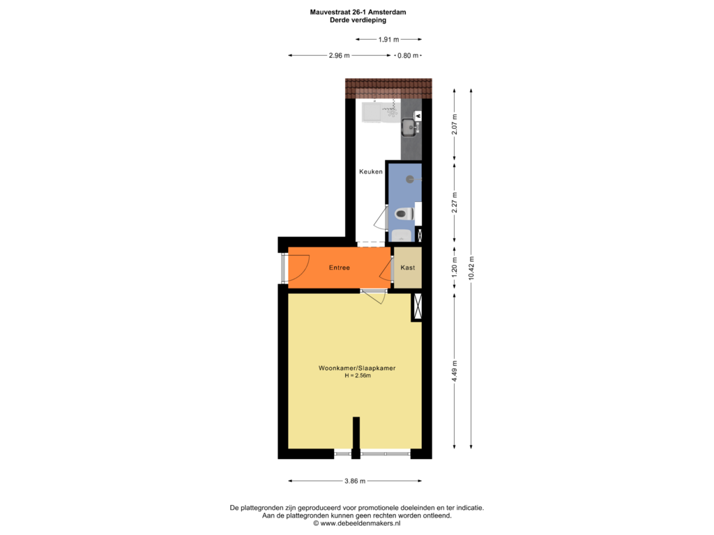 View floorplan of Derde verdieping of Mauvestraat 26-1