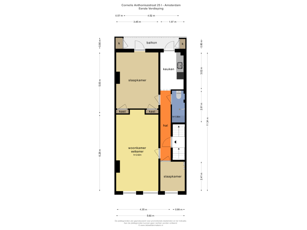 Bekijk plattegrond van EERSTE VERDIEPING van Cornelis Anthoniszstraat 25-1