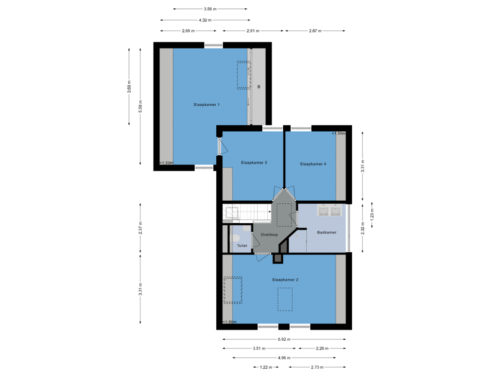 Bekijk plattegrond van Eerste Verdieping van Zuideinde 199