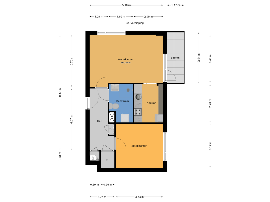 Bekijk plattegrond van 5e Verdieping van Ronsseweg 207