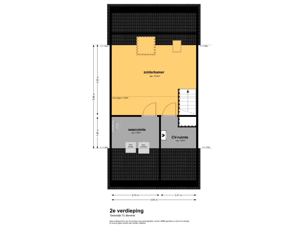 Bekijk plattegrond van 2e verdieping van Dwarsdijk 73