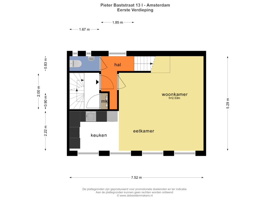 View floorplan of EERSTE VERDIEPING of Pieter Baststraat 13-1