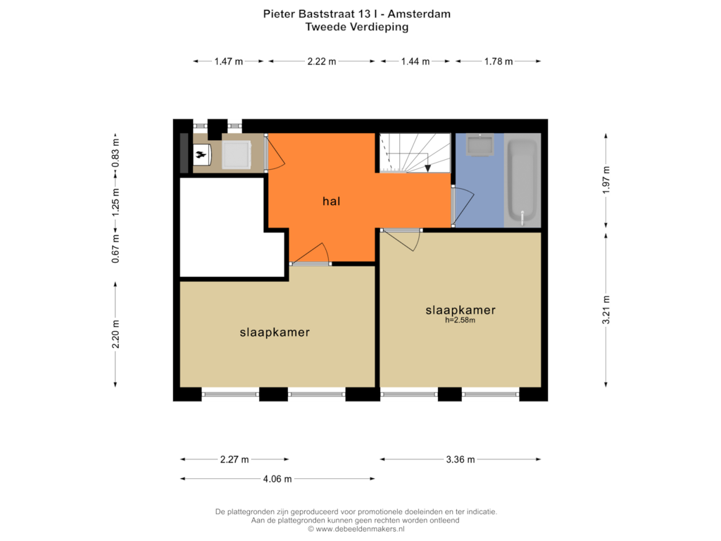 View floorplan of TWEEDE VERDIEPING of Pieter Baststraat 13-1