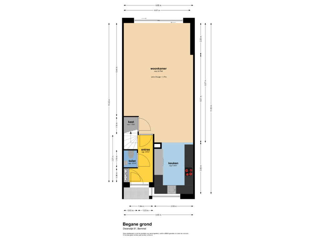 Bekijk plattegrond van begane grond van Dwarsdijk 61