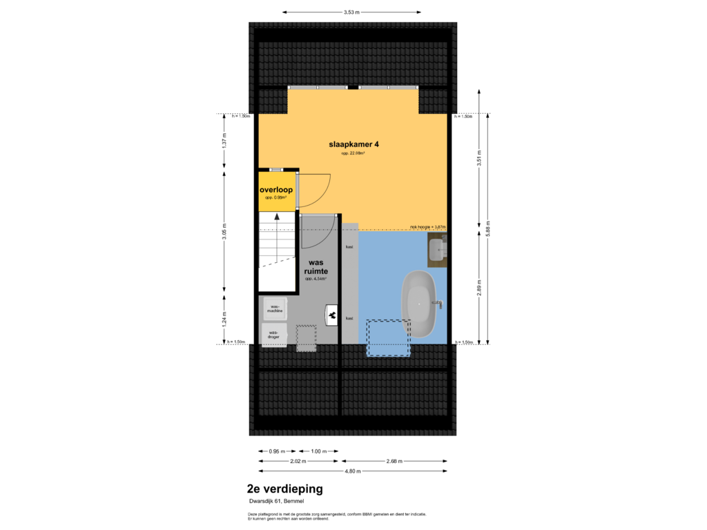 Bekijk plattegrond van 2e verdieping van Dwarsdijk 61