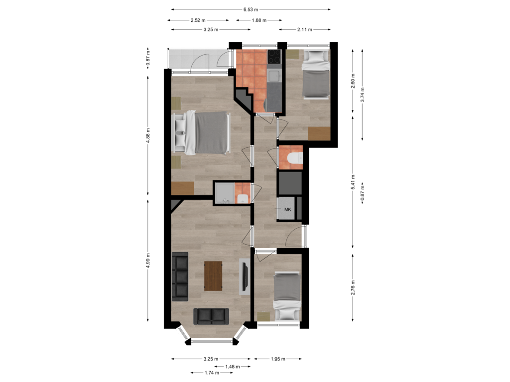 View floorplan of Appartement of Rosseelsstraat 93