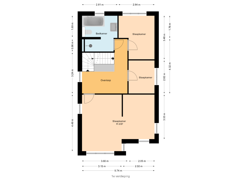 View floorplan of 1e verdieping of Madepolderweg 53-B