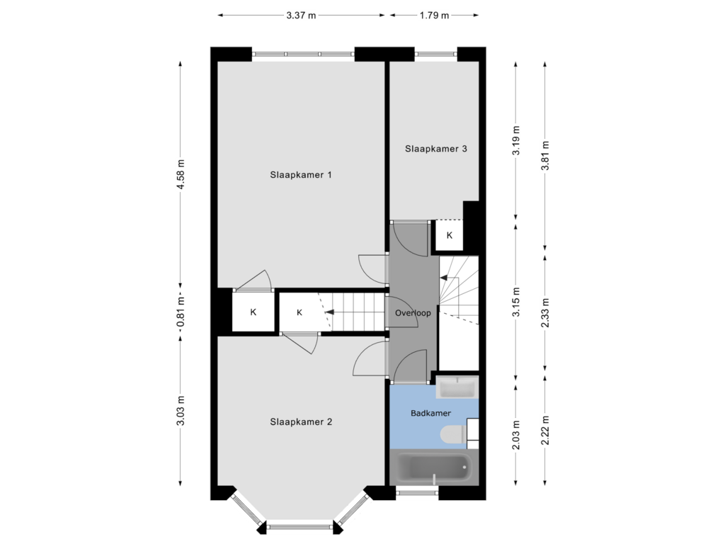 View floorplan of 1e Verdieping of Dr. van Campenstraat 16