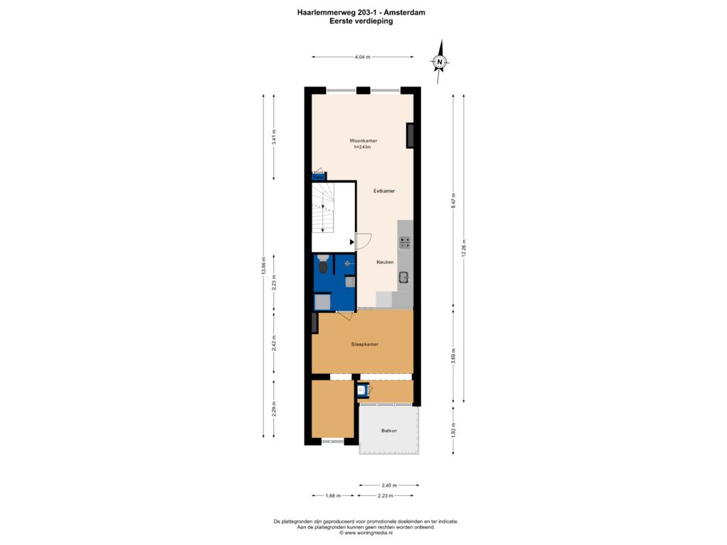 Bekijk plattegrond van 1e verd van Haarlemmerweg 203-1