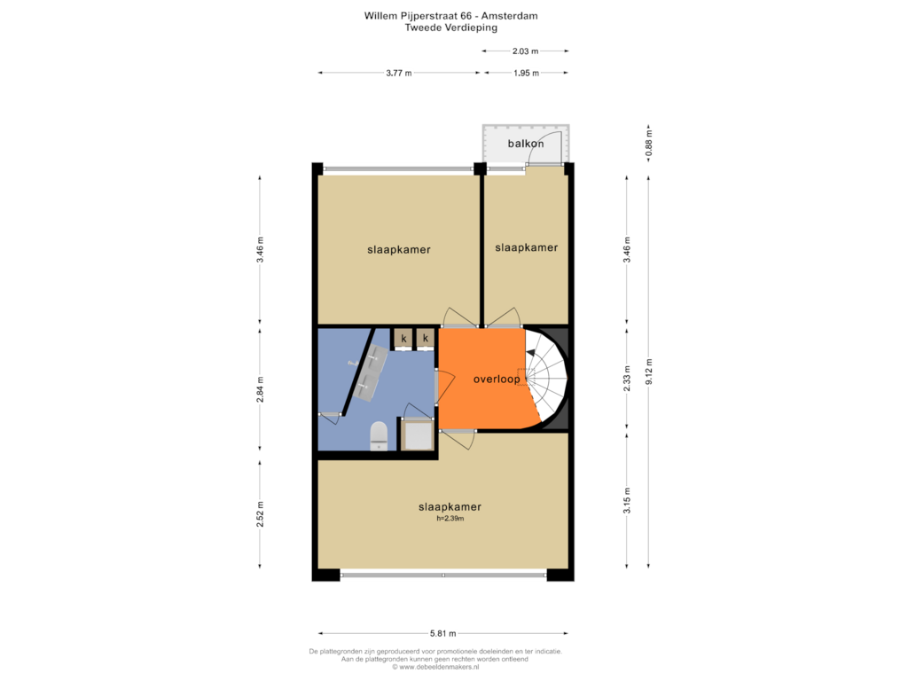 Bekijk plattegrond van TWEEDE VERDIEPING van Willem Pijperstraat 66