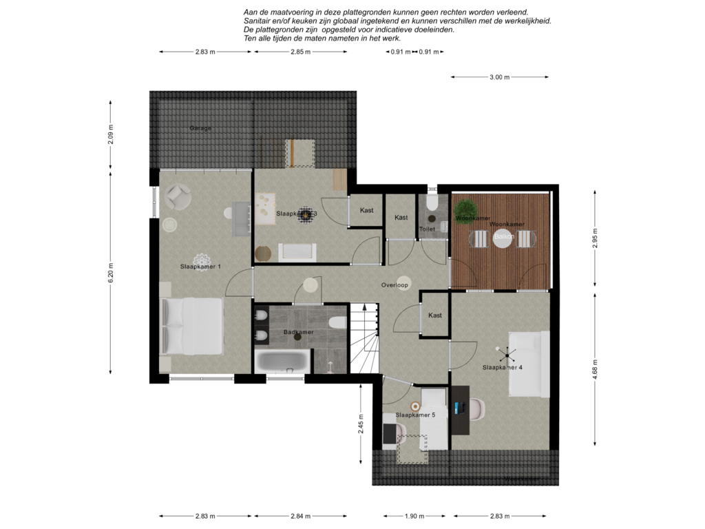 View floorplan of 1e verdieping 3D of Wilhelminalaan 16