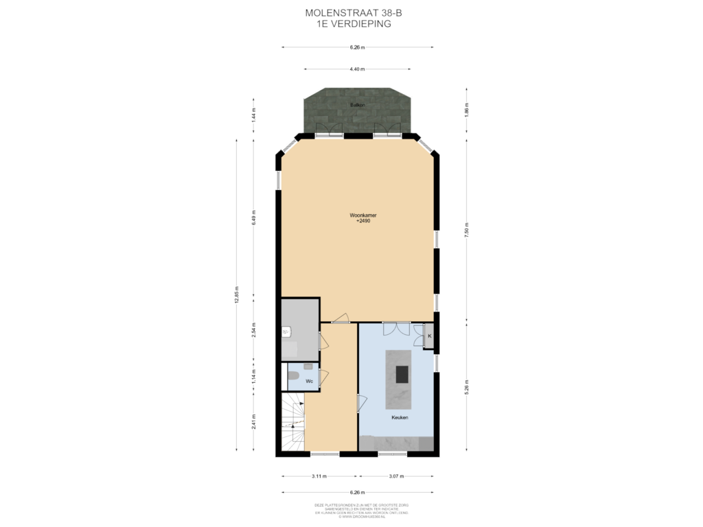 Bekijk plattegrond van 1E Verdieping van Molenstraat 38-B