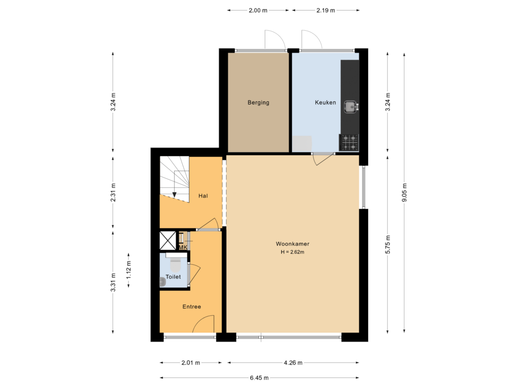 View floorplan of Begane grond of van Hamelstraat 54