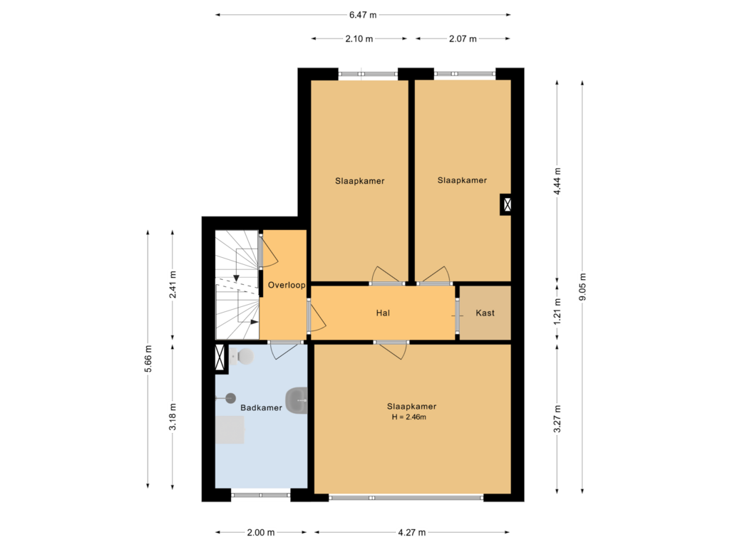 View floorplan of Eerste verdieping of van Hamelstraat 54