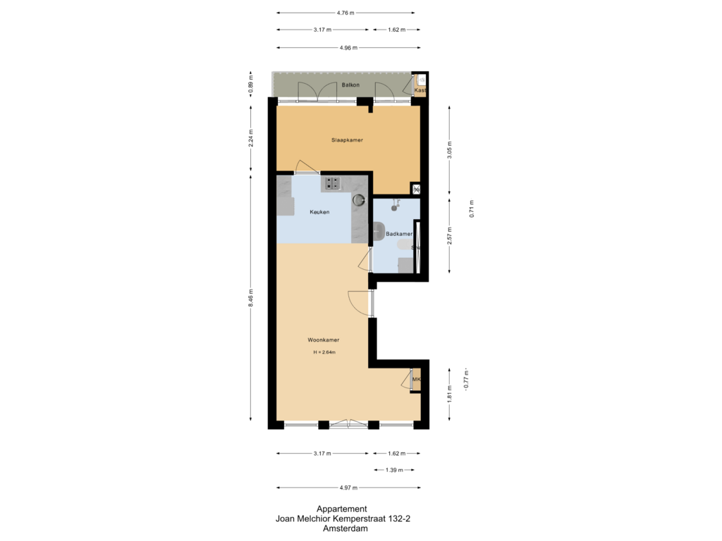 Bekijk plattegrond van Appartement van Joan Melchior Kemperstraat 132-2