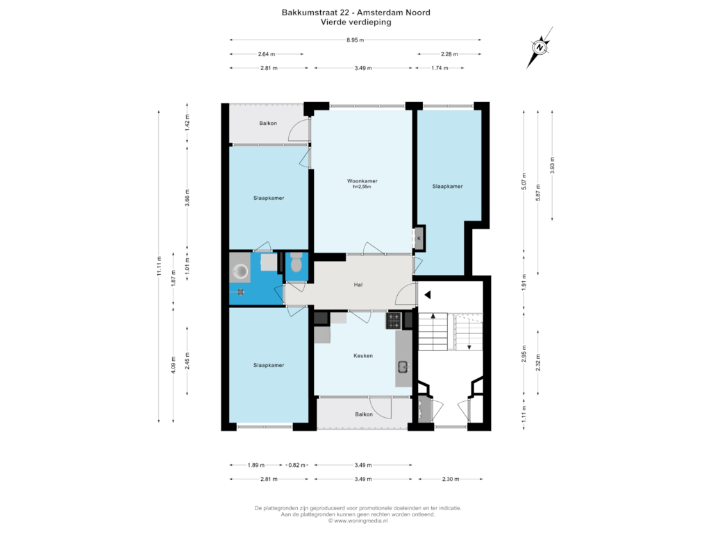 Bekijk plattegrond van Vierde verdieping van Bakkumstraat 22