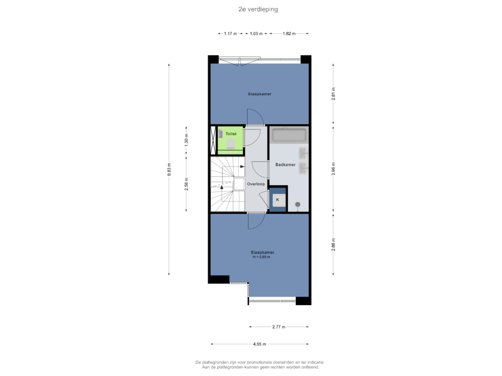 View floorplan of 2e verdieping of Kartonstraat 3