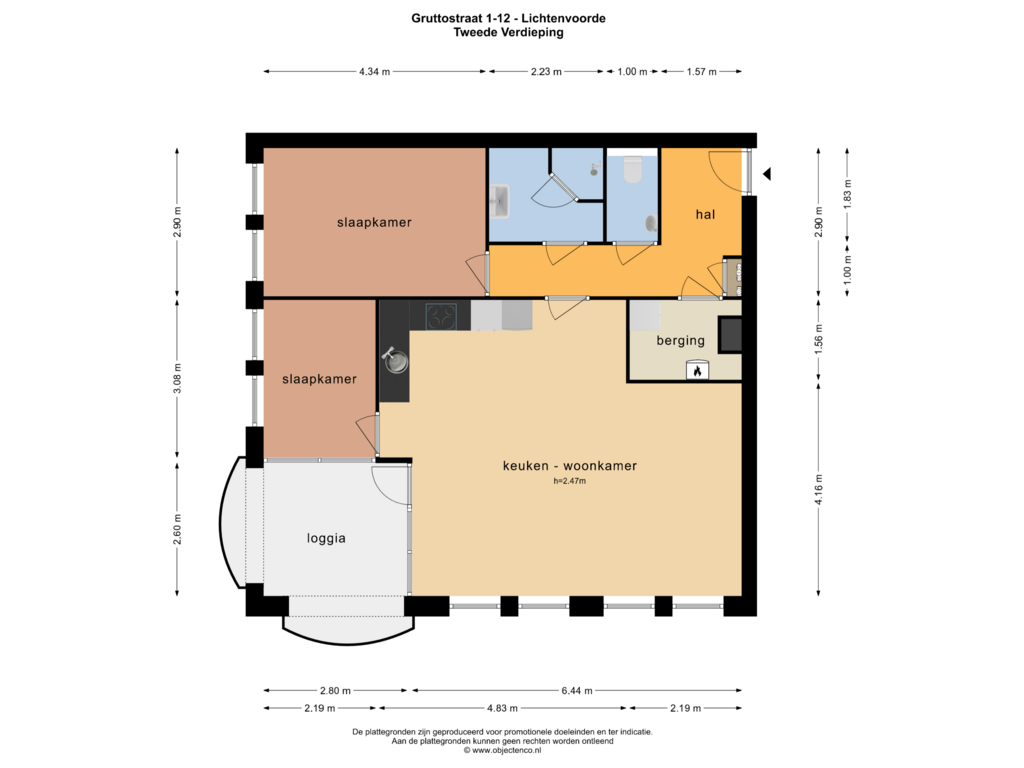 Bekijk plattegrond van Tweede Verdieping van Gruttostraat 1-12