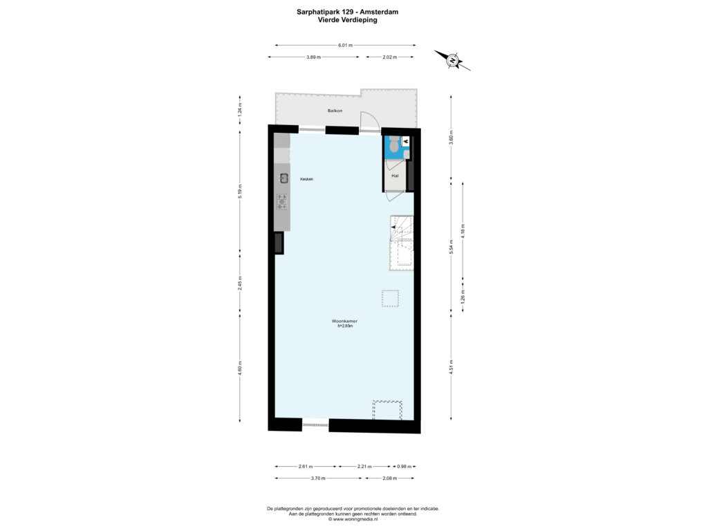 Bekijk plattegrond van Vierde verdieping van Sarphatipark 129-3