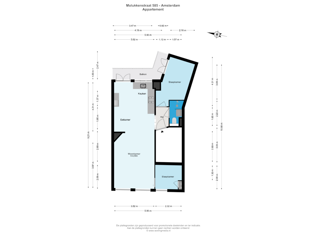 Bekijk plattegrond van Appartement van Molukkenstraat 585