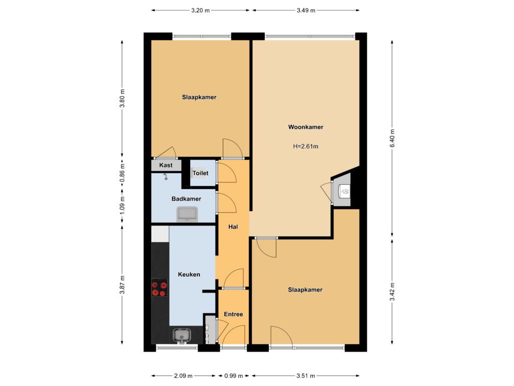 View floorplan of Woonetage of Prinses Beatrixlaan 26