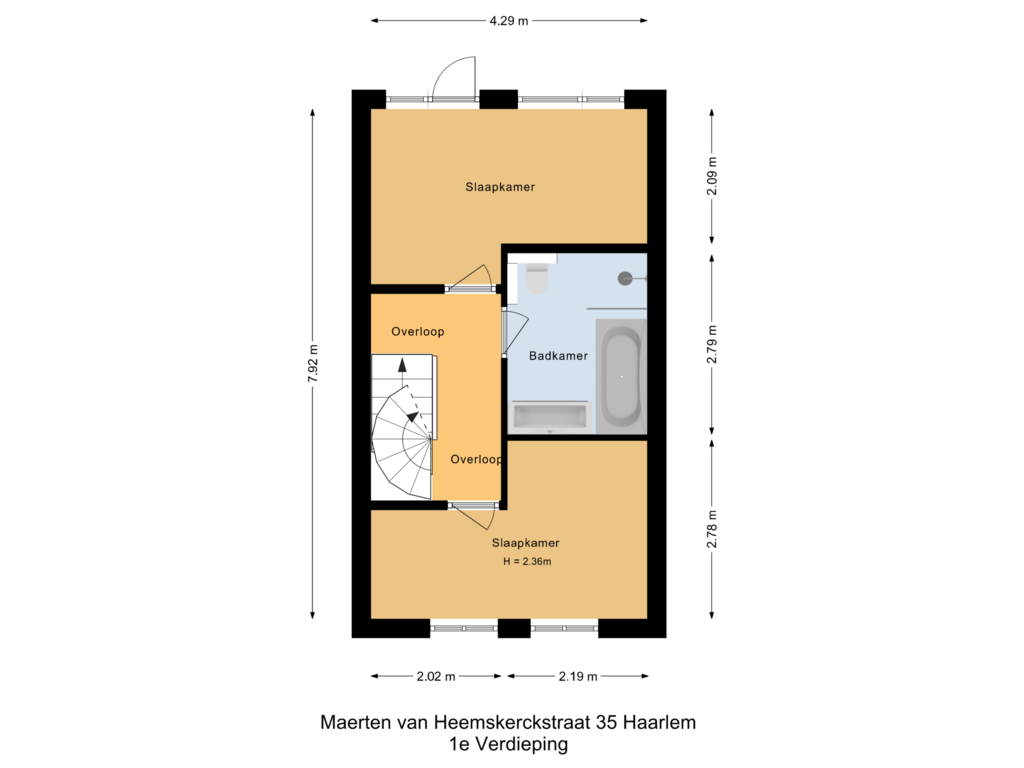 View floorplan of 1e Verdieping of Maerten van Heemskerckstraat 35