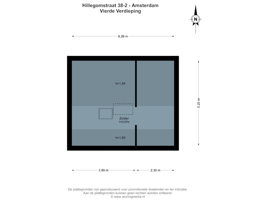 View floorplan of Vierde Verdieping of Hillegomstraat 38-2