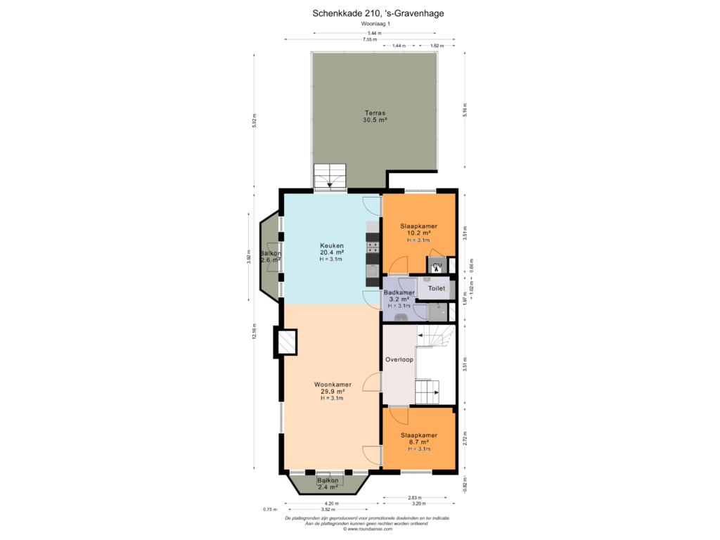 View floorplan of Woonlaag 1 of Schenkkade 210