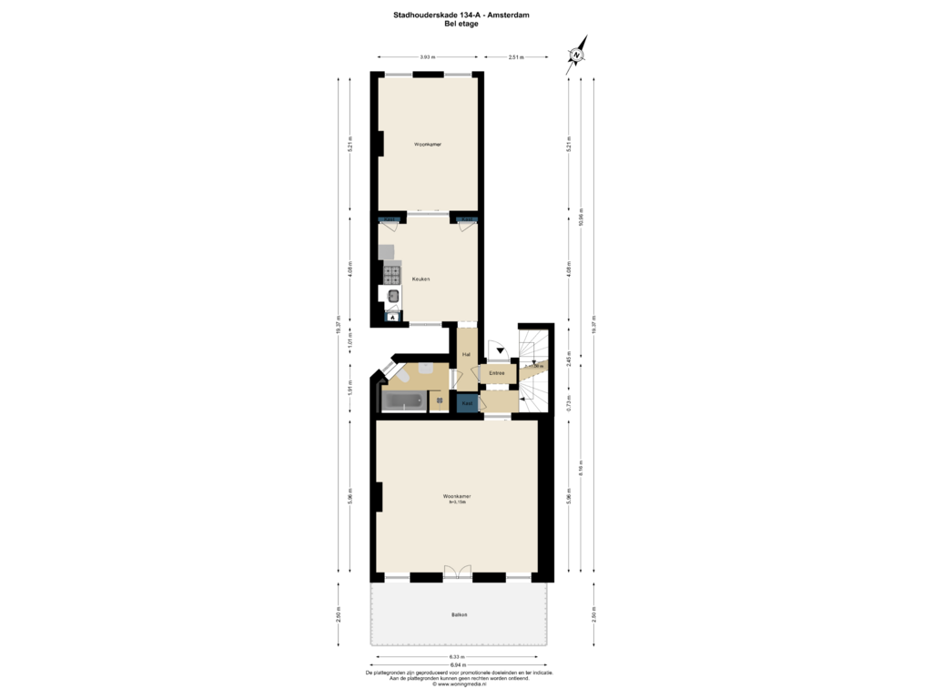 Bekijk plattegrond van Bel etage van Stadhouderskade 134-A