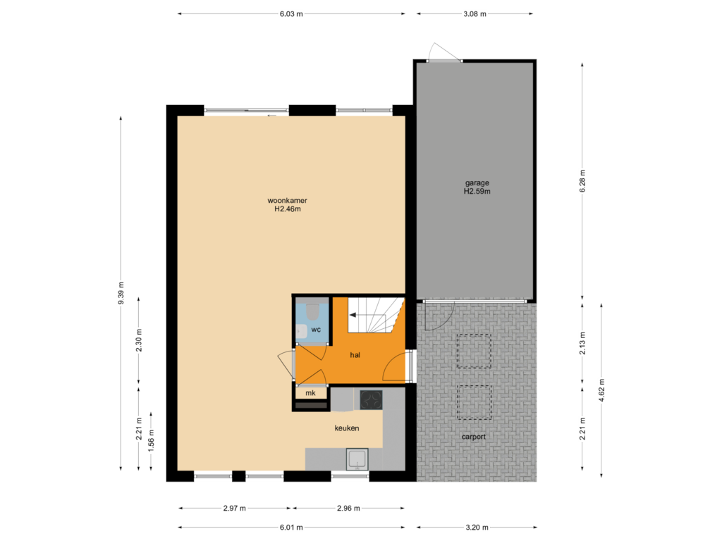 Bekijk plattegrond van Begane grond van Vleugelstraat 19