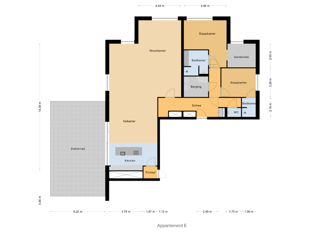 Bekijk plattegrond van Appartement E van Kroonstaete Penthouse D (Bouwnr. 36)