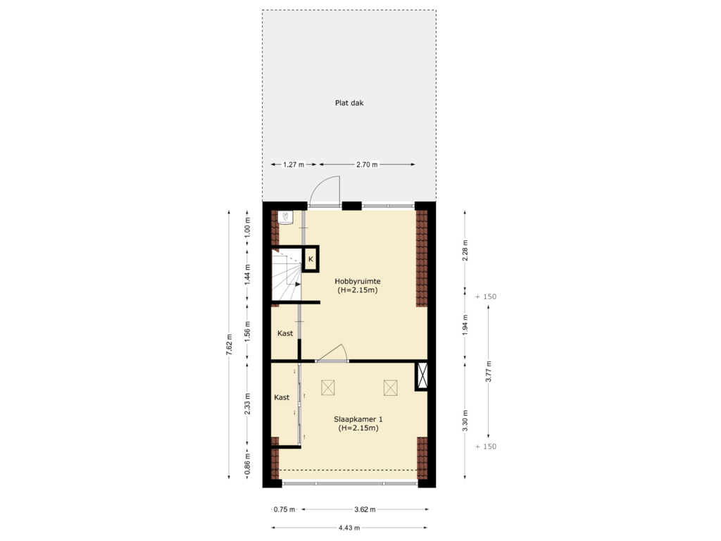 Bekijk plattegrond van eerste verdieping van Villastraat 91