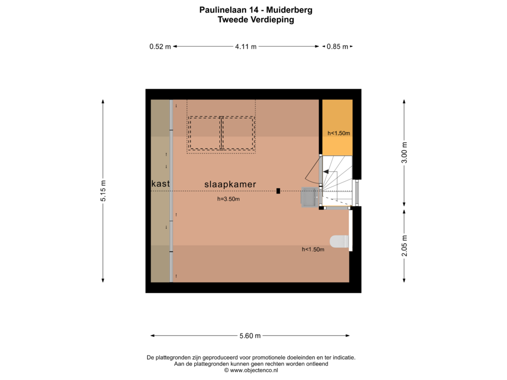 Bekijk plattegrond van Tweede Verdieping van Paulinelaan 14