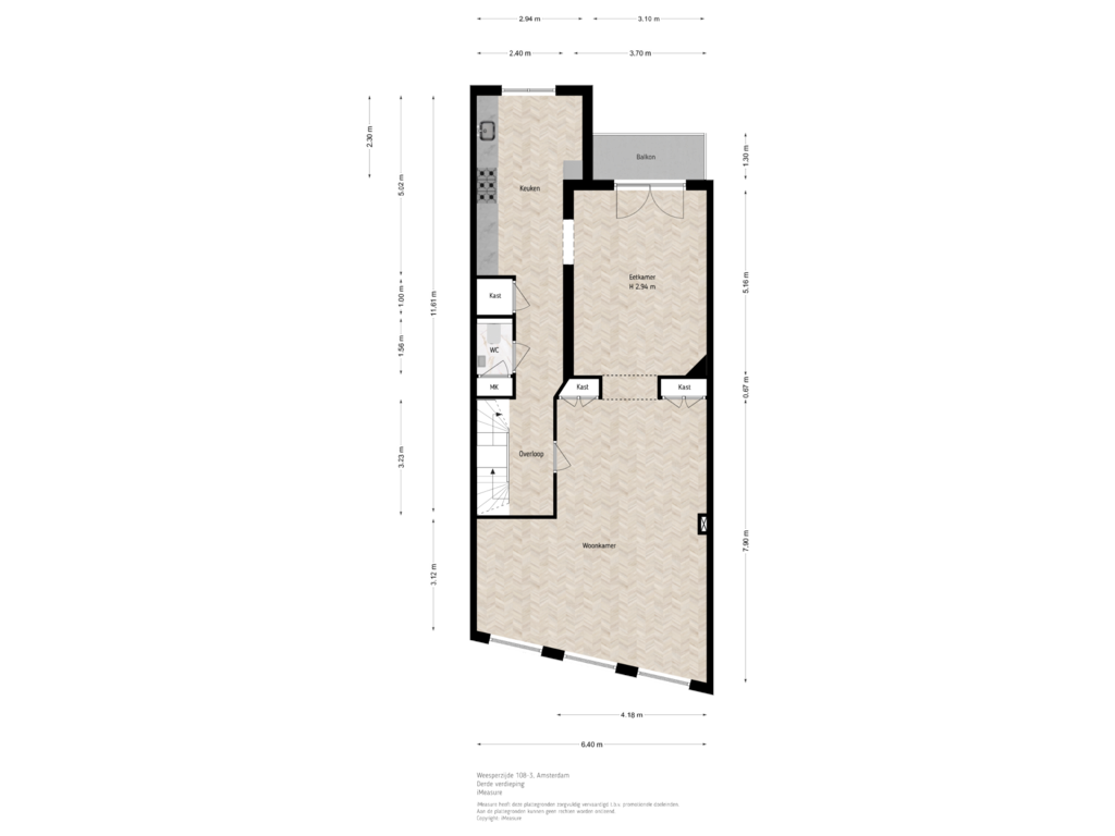 View floorplan of 3e verdieping of Weesperzijde 108-3