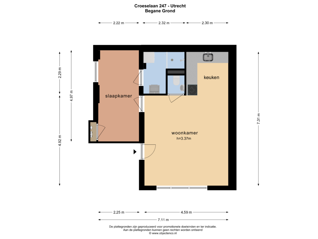 Bekijk plattegrond van BEGANE GROND van Croeselaan 247