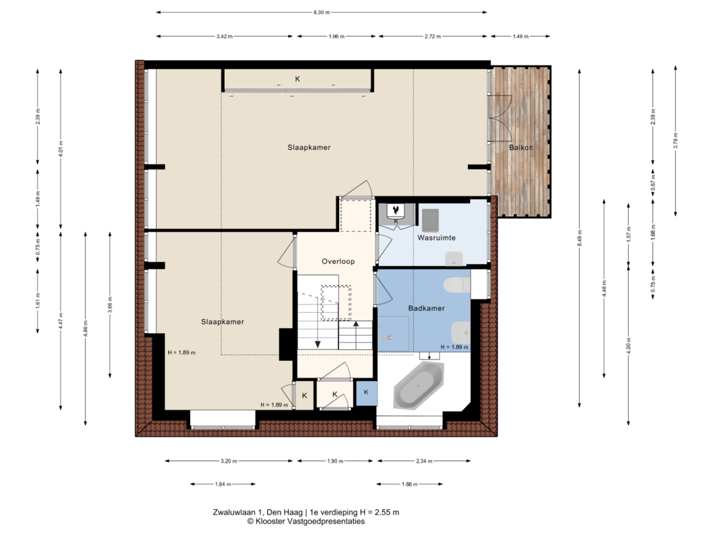 View floorplan of 1e verdieping of Zwaluwlaan 1