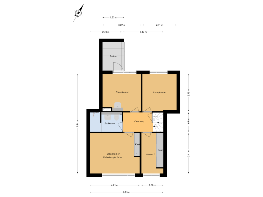 View floorplan of 1e verdieping of Willem Frederikstraat 92